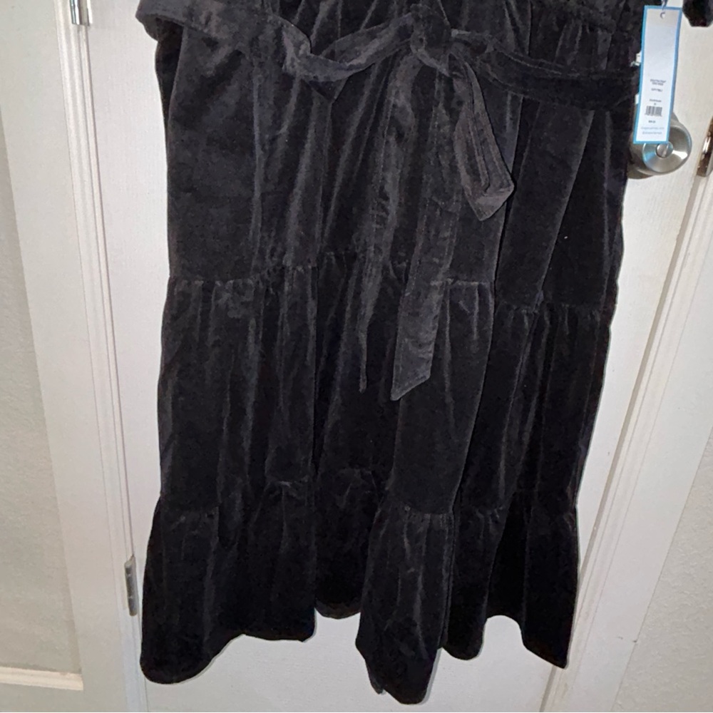 Draper James Black Midi Dress Size 3X NWT Tiered Skirt Ruffled Neck - Picture 5 of 14